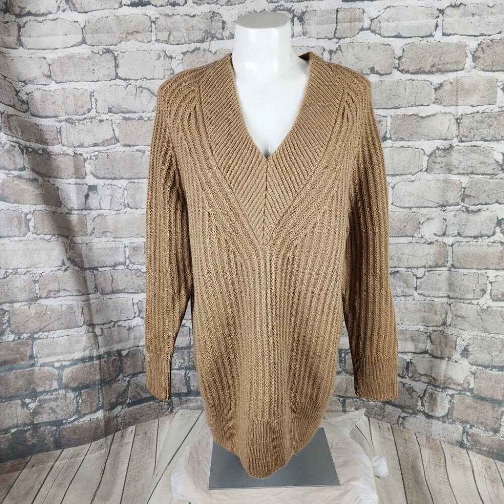 Banana Republic Deep V Neck Textured Pullover Wool Alpaca Sweater Camel Small - Picture 4 of 12